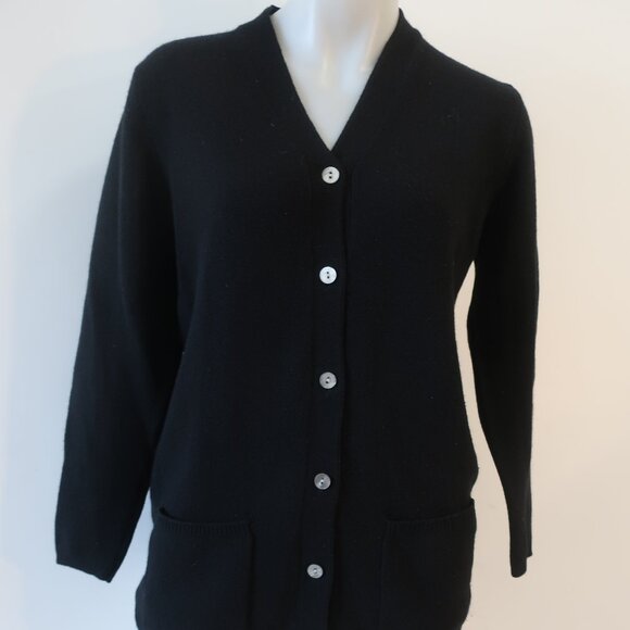 Womens Cashmere Sutton Studio Black V-Neck Pure Cashmere Cardigan Sweater S - Picture 3 of 11